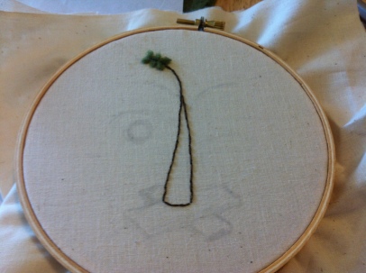 The charlie brown christmas tree starting to be embroidered.