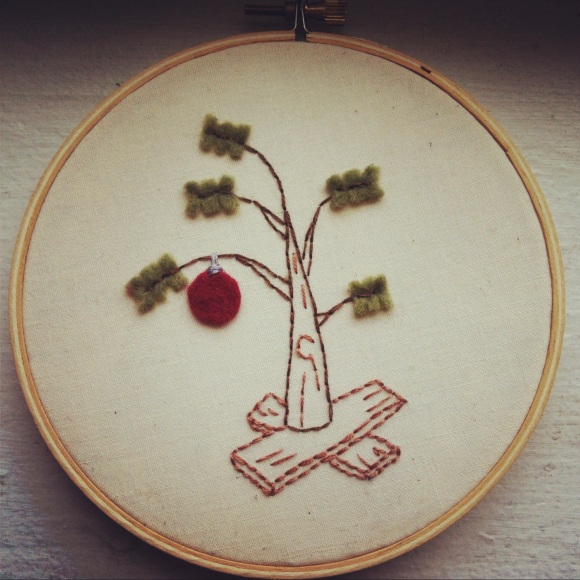 Charlie Brown Christmas Tree Embroidered on a Hoop